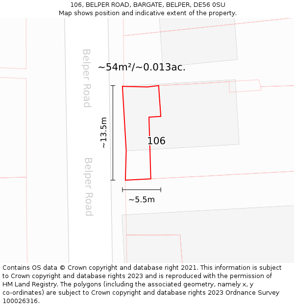 106, BELPER ROAD, BARGATE, BELPER, DE56 0SU: Plot and title map