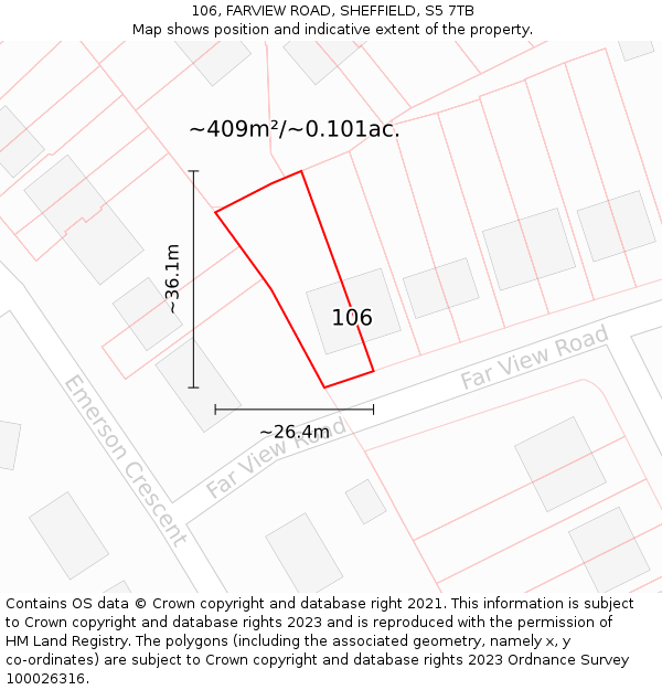 106, FARVIEW ROAD, SHEFFIELD, S5 7TB: Plot and title map