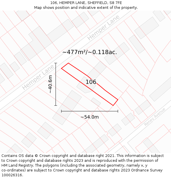 106, HEMPER LANE, SHEFFIELD, S8 7FE: Plot and title map