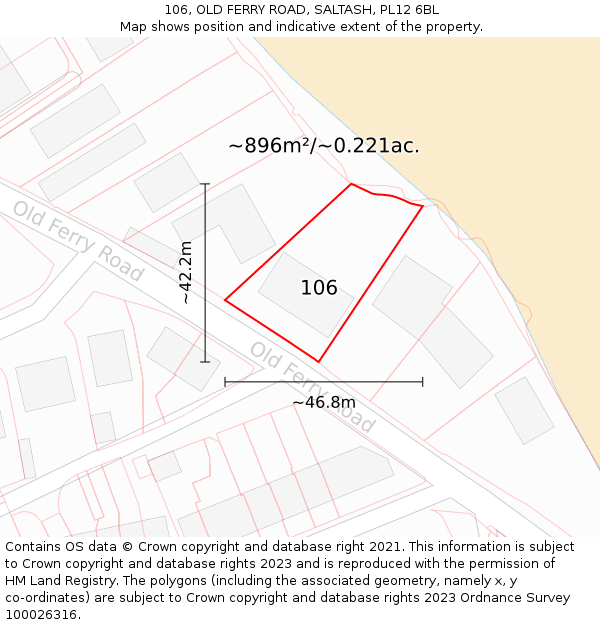 106, OLD FERRY ROAD, SALTASH, PL12 6BL: Plot and title map