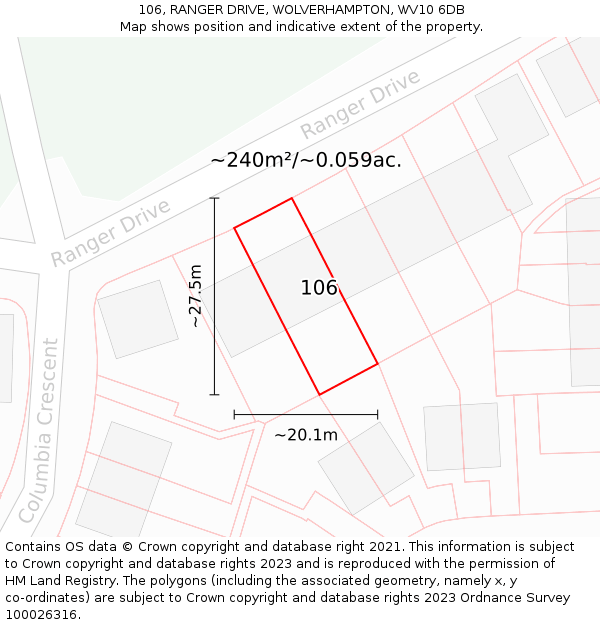 106, RANGER DRIVE, WOLVERHAMPTON, WV10 6DB: Plot and title map