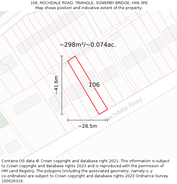 106, ROCHDALE ROAD, TRIANGLE, SOWERBY BRIDGE, HX6 3PE: Plot and title map