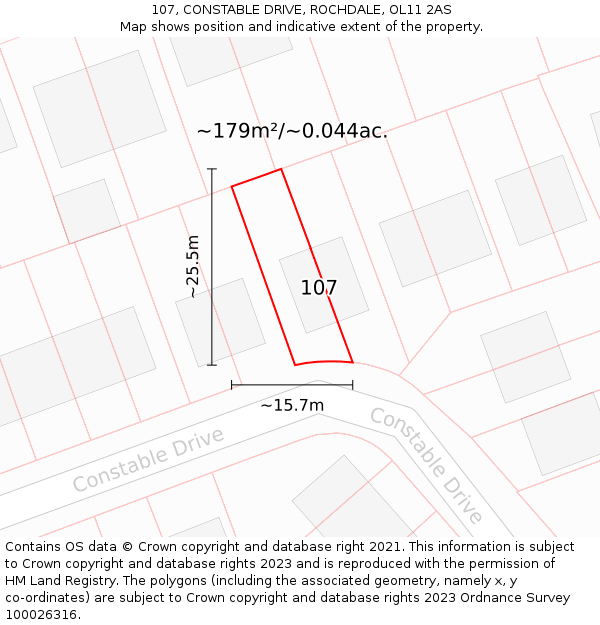 107, CONSTABLE DRIVE, ROCHDALE, OL11 2AS: Plot and title map