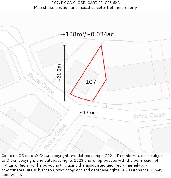 107, PICCA CLOSE, CARDIFF, CF5 6XR: Plot and title map