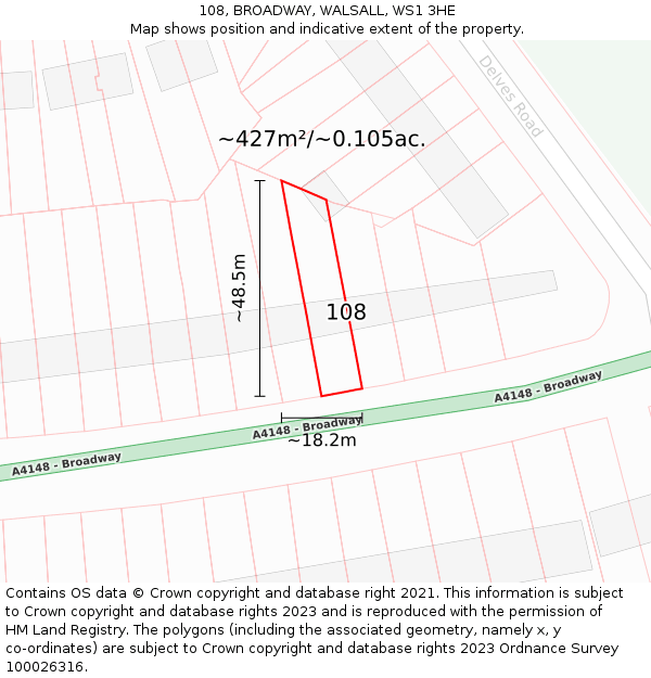 108, BROADWAY, WALSALL, WS1 3HE: Plot and title map