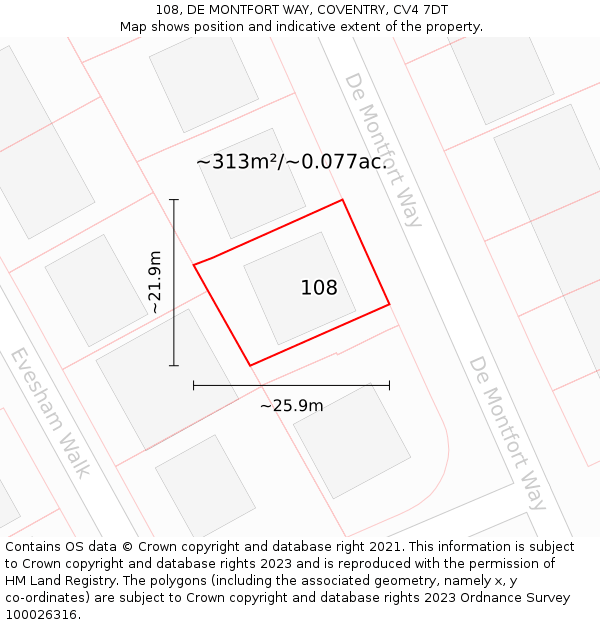 108, DE MONTFORT WAY, COVENTRY, CV4 7DT: Plot and title map