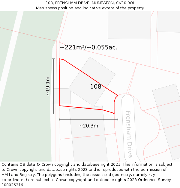 108, FRENSHAM DRIVE, NUNEATON, CV10 9QL: Plot and title map