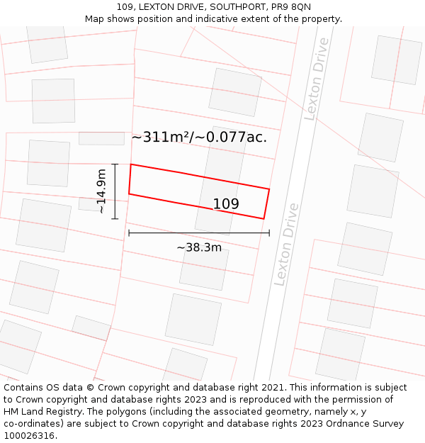 109, LEXTON DRIVE, SOUTHPORT, PR9 8QN: Plot and title map