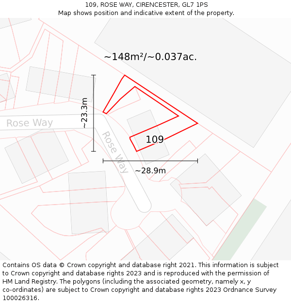 109, ROSE WAY, CIRENCESTER, GL7 1PS: Plot and title map