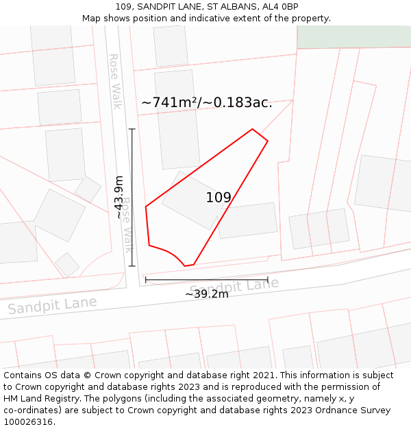 109, SANDPIT LANE, ST ALBANS, AL4 0BP: Plot and title map