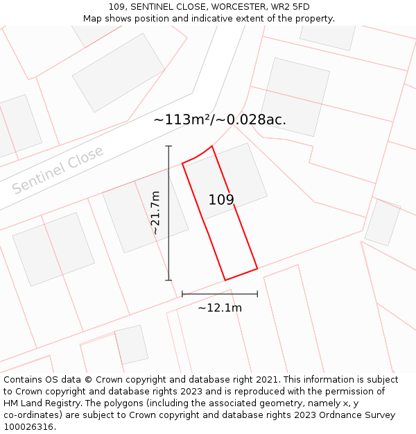 109, SENTINEL CLOSE, WORCESTER, WR2 5FD: Plot and title map