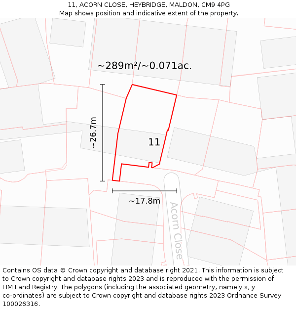 11, ACORN CLOSE, HEYBRIDGE, MALDON, CM9 4PG: Plot and title map