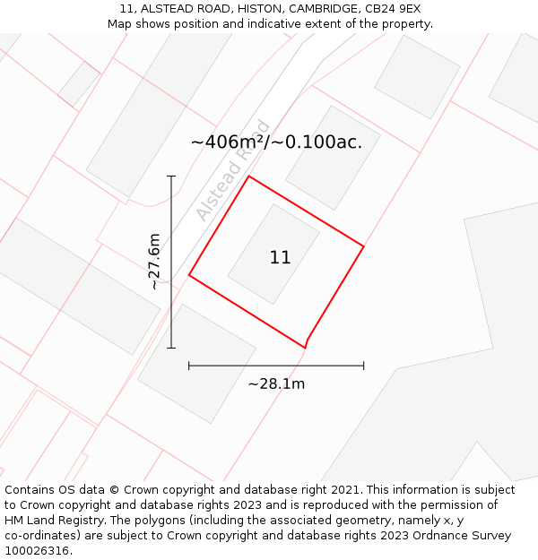 11, ALSTEAD ROAD, HISTON, CAMBRIDGE, CB24 9EX: Plot and title map