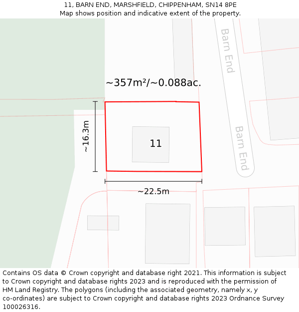 11, BARN END, MARSHFIELD, CHIPPENHAM, SN14 8PE: Plot and title map