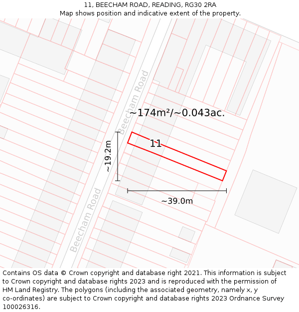 11, BEECHAM ROAD, READING, RG30 2RA: Plot and title map