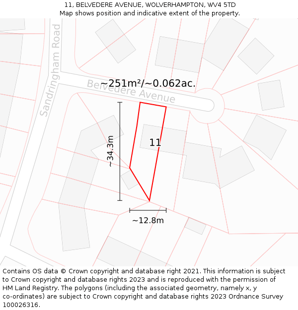 11, BELVEDERE AVENUE, WOLVERHAMPTON, WV4 5TD: Plot and title map
