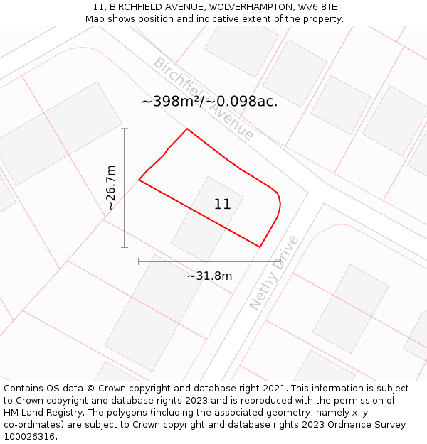 11, BIRCHFIELD AVENUE, WOLVERHAMPTON, WV6 8TE: Plot and title map