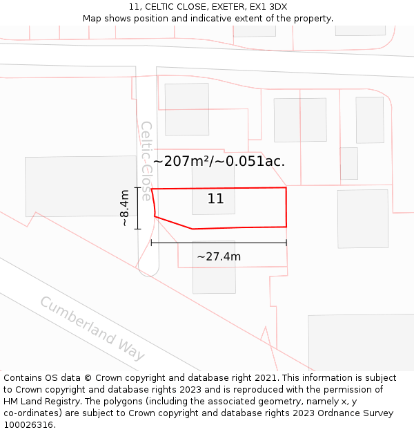 11, CELTIC CLOSE, EXETER, EX1 3DX: Plot and title map