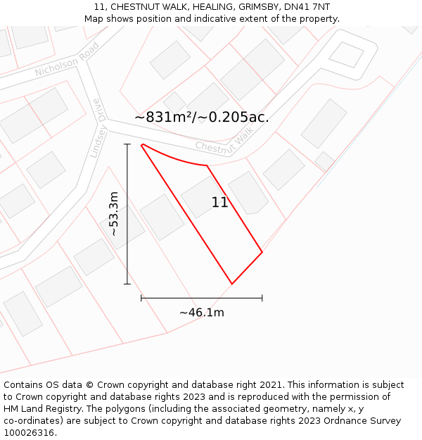 11, CHESTNUT WALK, HEALING, GRIMSBY, DN41 7NT: Plot and title map