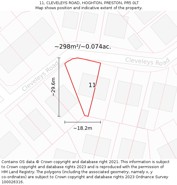 11, CLEVELEYS ROAD, HOGHTON, PRESTON, PR5 0LT: Plot and title map