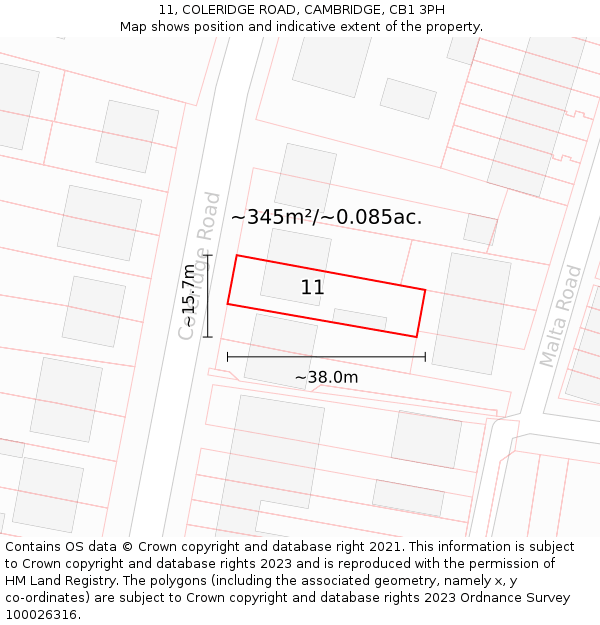 11, COLERIDGE ROAD, CAMBRIDGE, CB1 3PH: Plot and title map