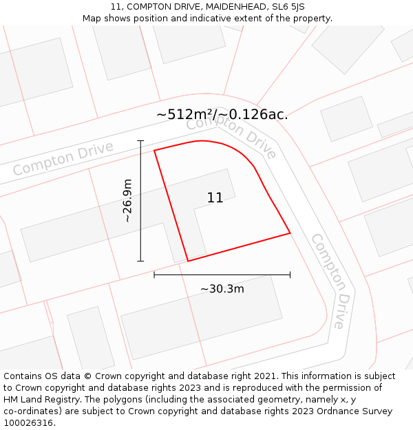 11, COMPTON DRIVE, MAIDENHEAD, SL6 5JS: Plot and title map