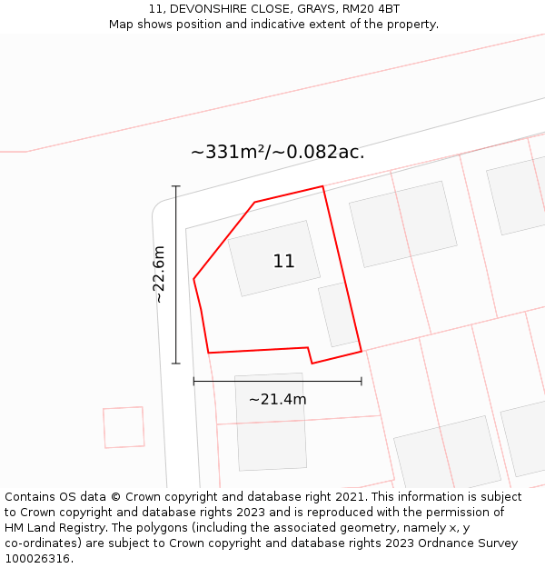 11, DEVONSHIRE CLOSE, GRAYS, RM20 4BT: Plot and title map