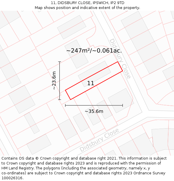 11, DIDSBURY CLOSE, IPSWICH, IP2 9TD: Plot and title map