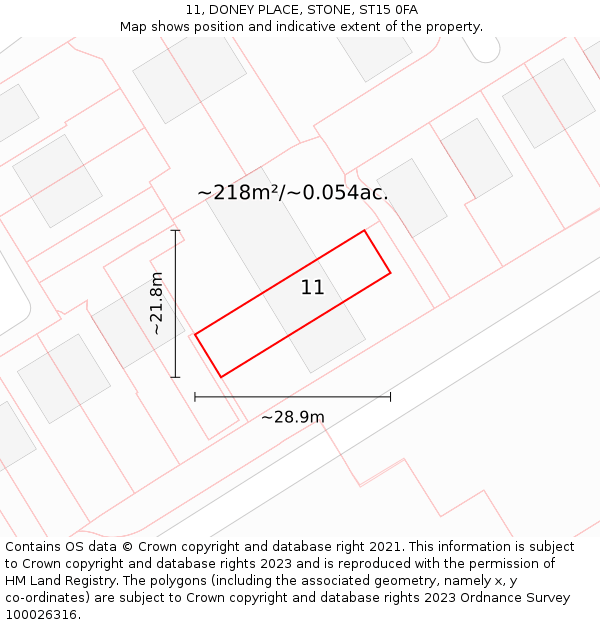 11, DONEY PLACE, STONE, ST15 0FA: Plot and title map