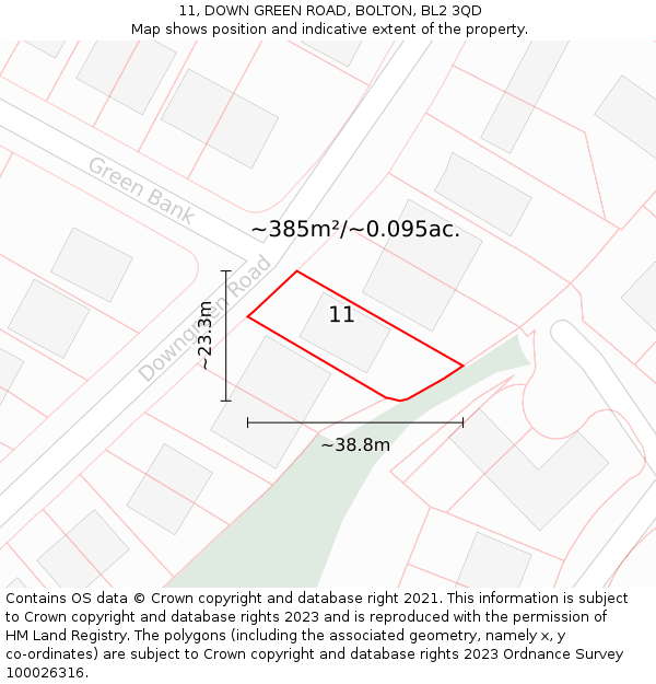 11, DOWN GREEN ROAD, BOLTON, BL2 3QD: Plot and title map