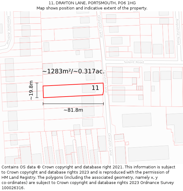 11, DRAYTON LANE, PORTSMOUTH, PO6 1HG: Plot and title map