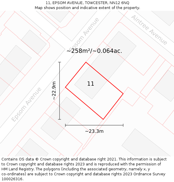 11, EPSOM AVENUE, TOWCESTER, NN12 6NQ: Plot and title map