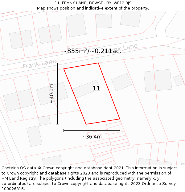 11, FRANK LANE, DEWSBURY, WF12 0JS: Plot and title map