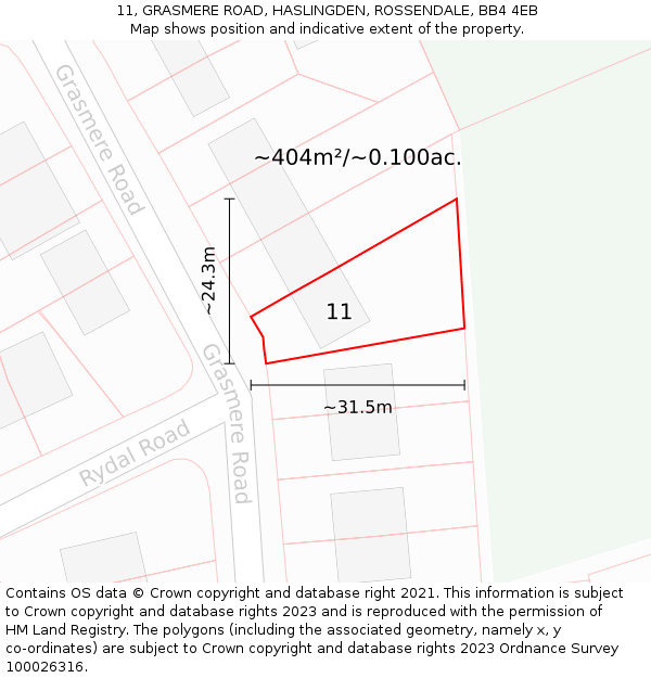 11, GRASMERE ROAD, HASLINGDEN, ROSSENDALE, BB4 4EB: Plot and title map
