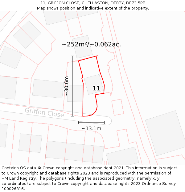 11, GRIFFON CLOSE, CHELLASTON, DERBY, DE73 5PB: Plot and title map