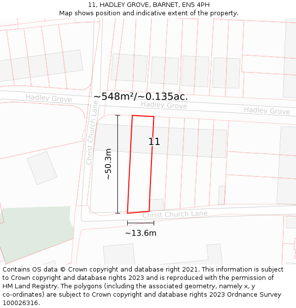 11, HADLEY GROVE, BARNET, EN5 4PH: Plot and title map