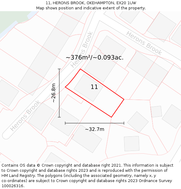 11, HERONS BROOK, OKEHAMPTON, EX20 1UW: Plot and title map