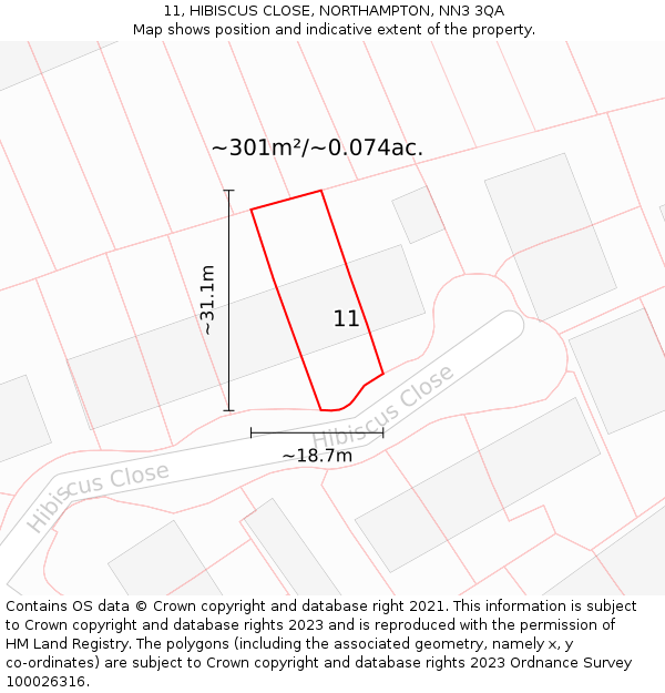 11, HIBISCUS CLOSE, NORTHAMPTON, NN3 3QA: Plot and title map