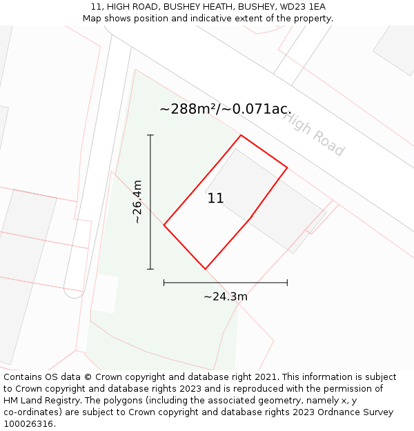 11, HIGH ROAD, BUSHEY HEATH, BUSHEY, WD23 1EA: Plot and title map