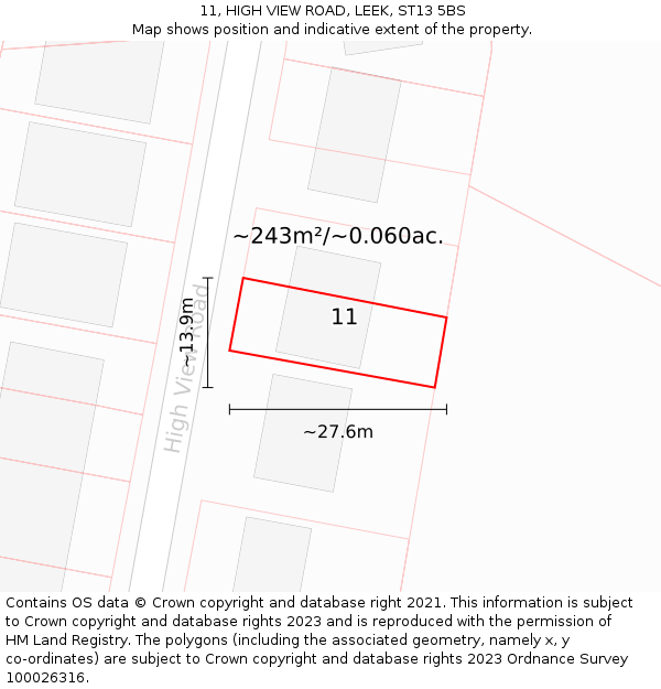 11, HIGH VIEW ROAD, LEEK, ST13 5BS: Plot and title map