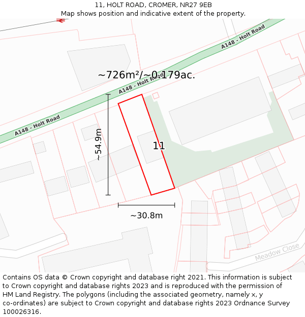 11, HOLT ROAD, CROMER, NR27 9EB: Plot and title map