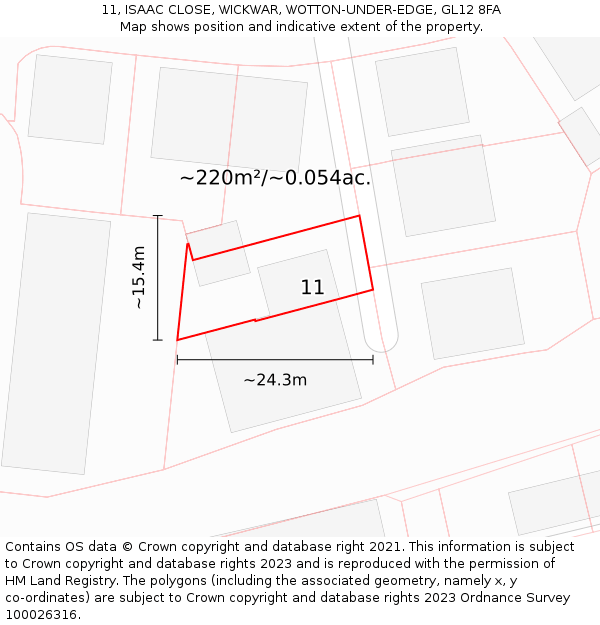 11, ISAAC CLOSE, WICKWAR, WOTTON-UNDER-EDGE, GL12 8FA: Plot and title map