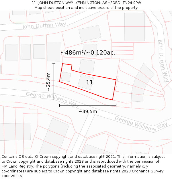 11, JOHN DUTTON WAY, KENNINGTON, ASHFORD, TN24 9PW: Plot and title map