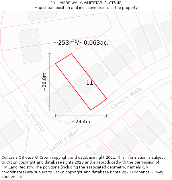 11, LAMBS WALK, WHITSTABLE, CT5 4PJ: Plot and title map