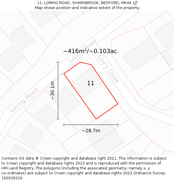 11, LORING ROAD, SHARNBROOK, BEDFORD, MK44 1JT: Plot and title map