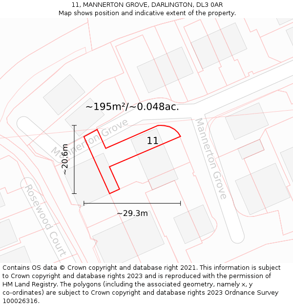 11, MANNERTON GROVE, DARLINGTON, DL3 0AR: Plot and title map