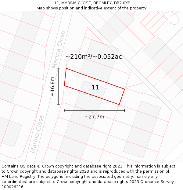 11, MARINA CLOSE, BROMLEY, BR2 0XP: Plot and title map