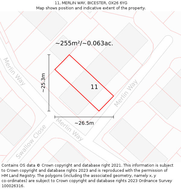11, MERLIN WAY, BICESTER, OX26 6YG: Plot and title map
