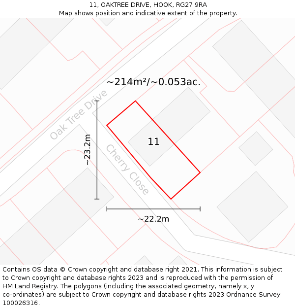 11, OAKTREE DRIVE, HOOK, RG27 9RA: Plot and title map