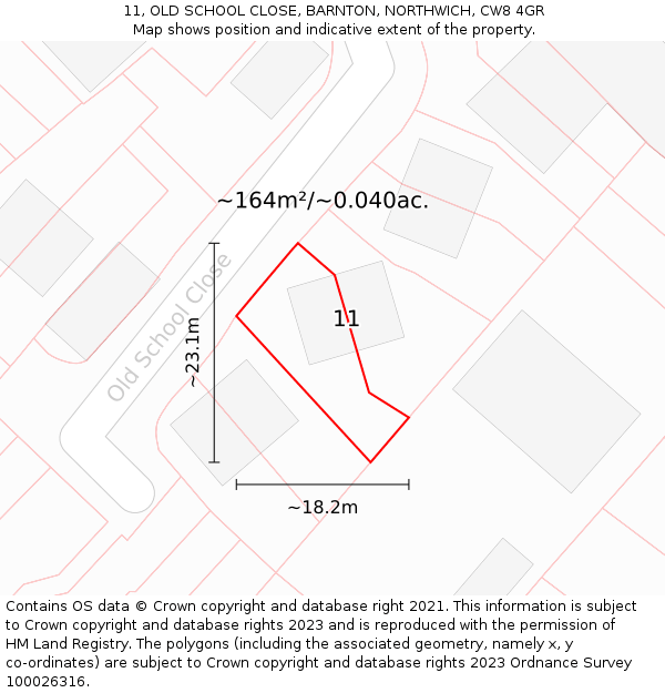 11, OLD SCHOOL CLOSE, BARNTON, NORTHWICH, CW8 4GR: Plot and title map